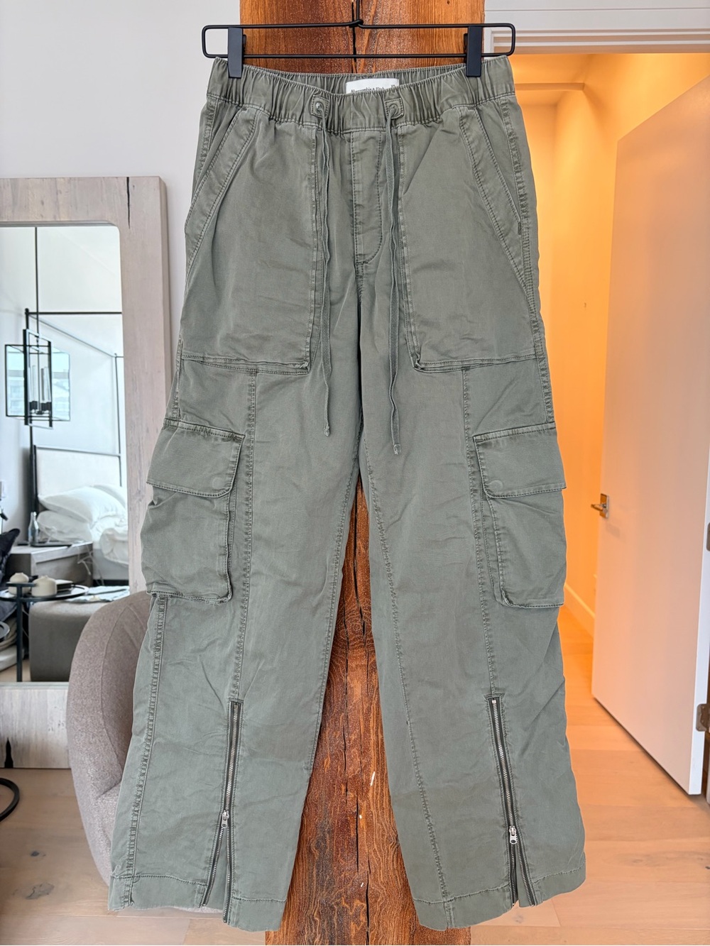 Abercrombie & Fitch Olive Green Cargo Pants with Leg Zippers